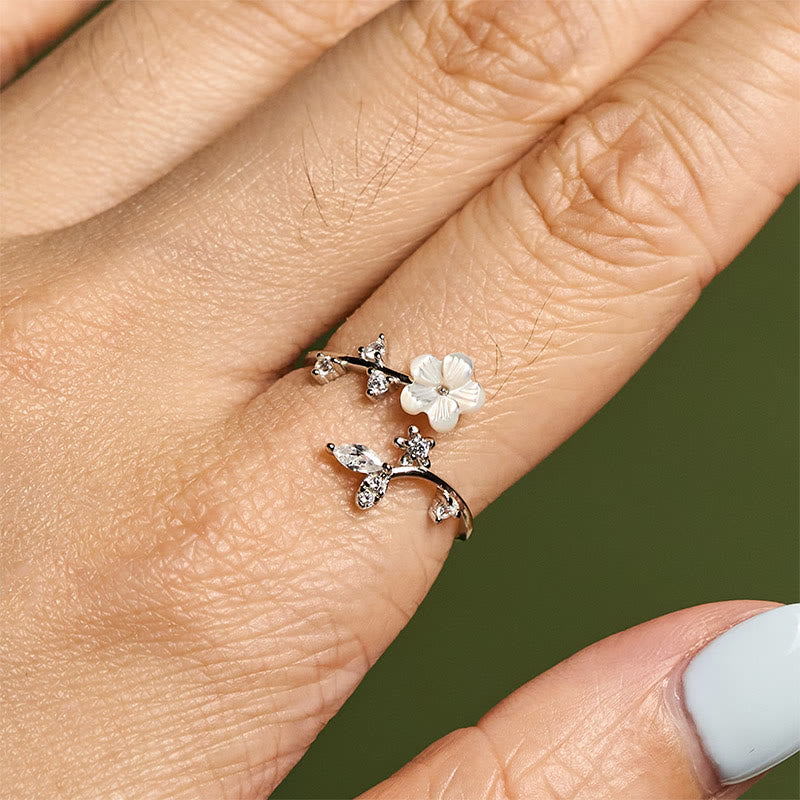 Wear FengShui 925 Sterling Silver White Flower Design Adjustable Blessing Ring