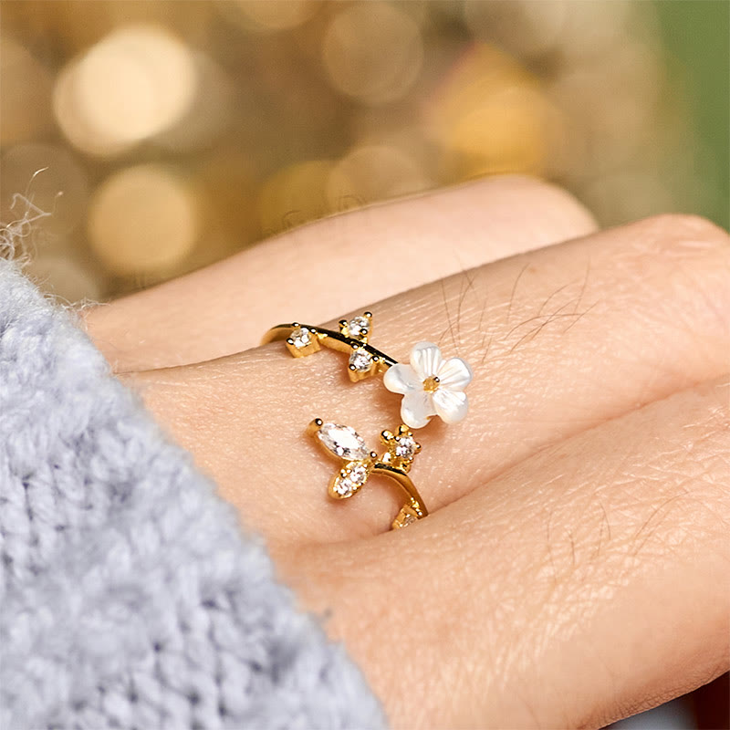 Wear FengShui 925 Sterling Silver White Flower Design Adjustable Blessing Ring