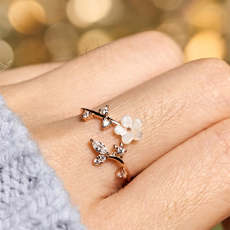Wear FengShui 925 Sterling Silver White Flower Design Adjustable Blessing Ring