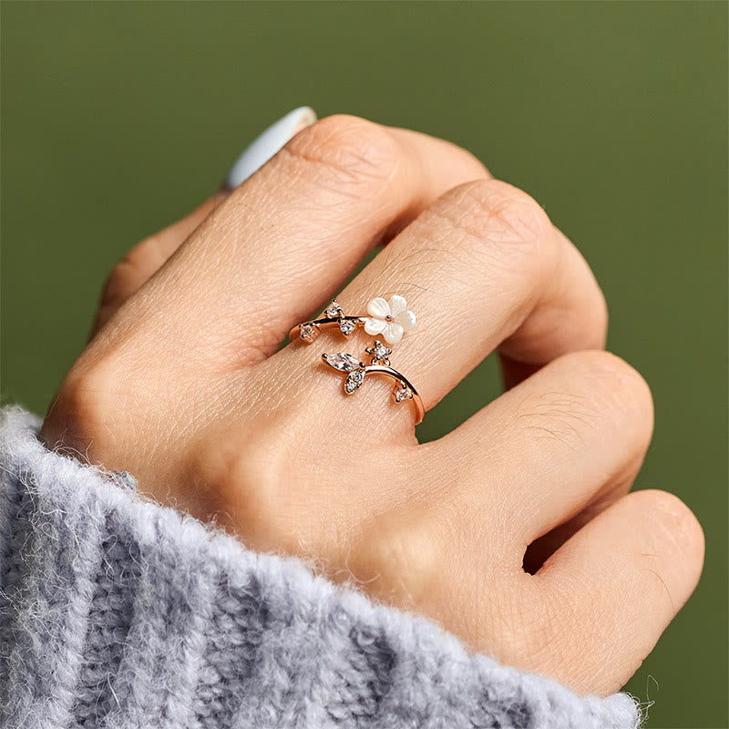 Wear FengShui 925 Sterling Silver White Flower Design Adjustable Blessing Ring