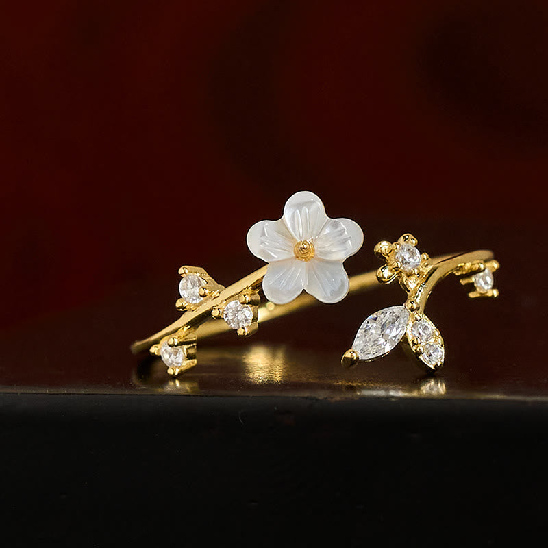 Wear FengShui 925 Sterling Silver White Flower Design Adjustable Blessing Ring