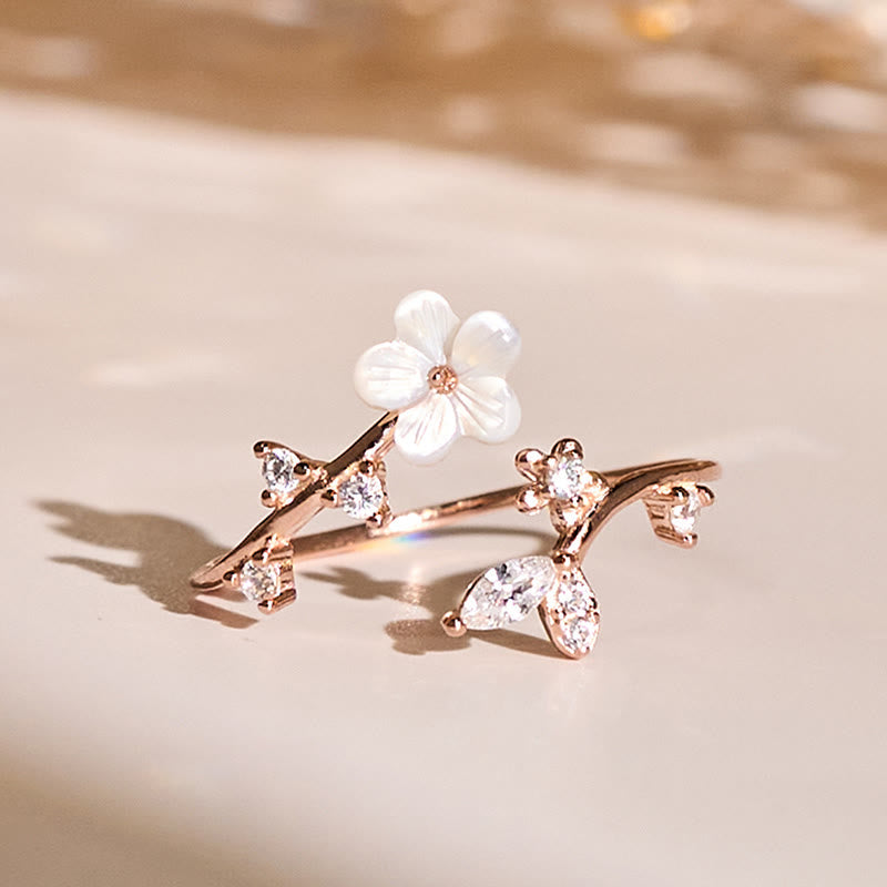 Wear FengShui 925 Sterling Silver White Flower Design Adjustable Blessing Ring