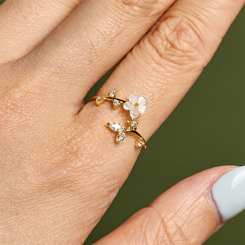 Wear FengShui 925 Sterling Silver White Flower Design Adjustable Blessing Ring
