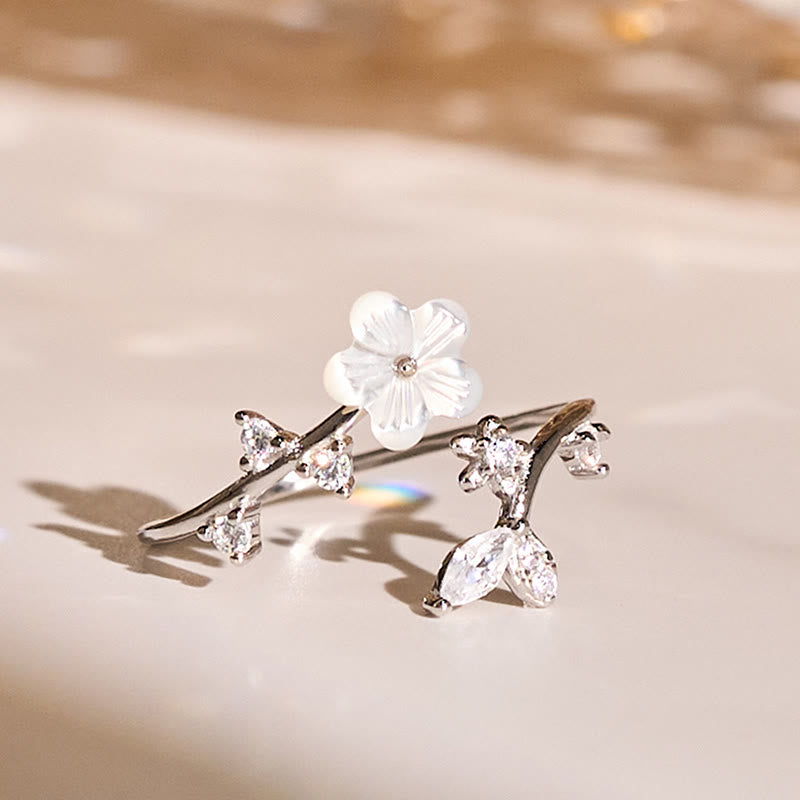Wear FengShui 925 Sterling Silver White Flower Design Adjustable Blessing Ring