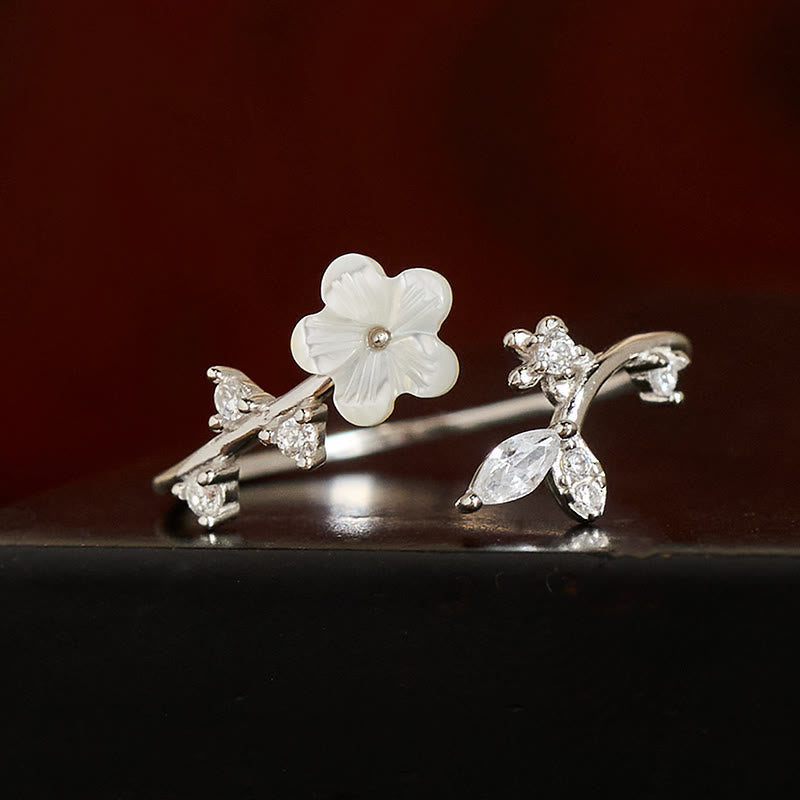 Wear FengShui 925 Sterling Silver White Flower Design Adjustable Blessing Ring