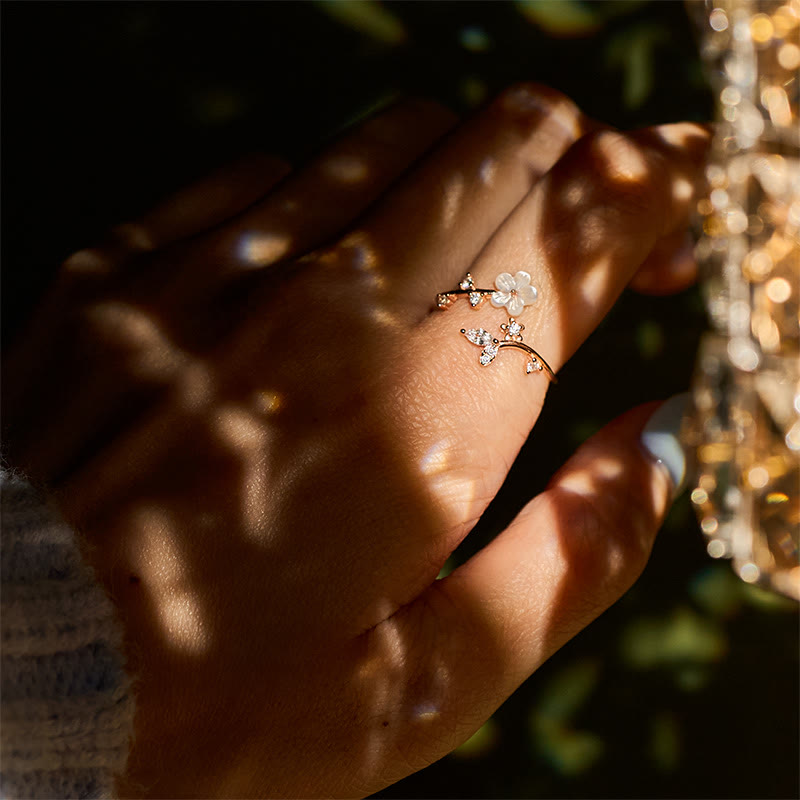 Wear FengShui 925 Sterling Silver White Flower Design Adjustable Blessing Ring