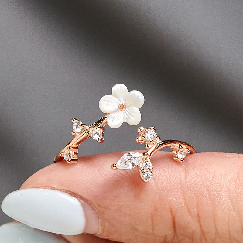 Wear FengShui 925 Sterling Silver White Flower Design Adjustable Blessing Ring