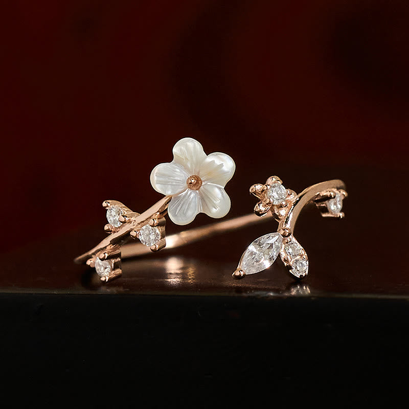 Wear FengShui 925 Sterling Silver White Flower Design Adjustable Blessing Ring