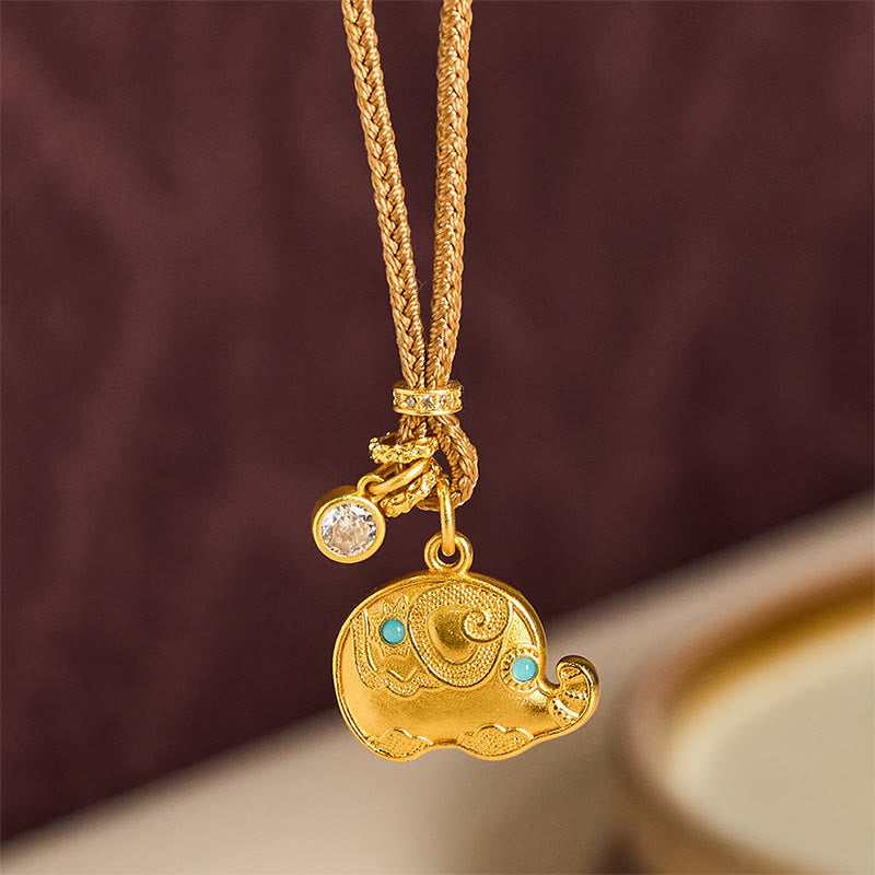 Wear FengShui "May Strength Be With You" 24k Gold Plated Brass Elephant Necklace Includes Gift Message Card