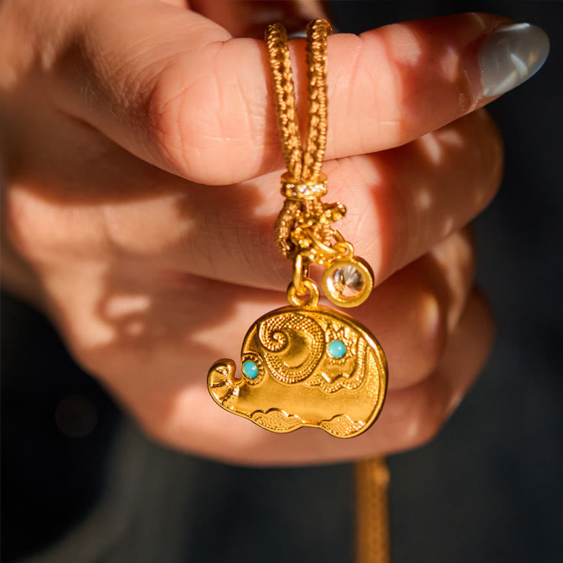 Wear FengShui "May Strength Be With You" 24k Gold Plated Brass Elephant Necklace Includes Gift Message Card
