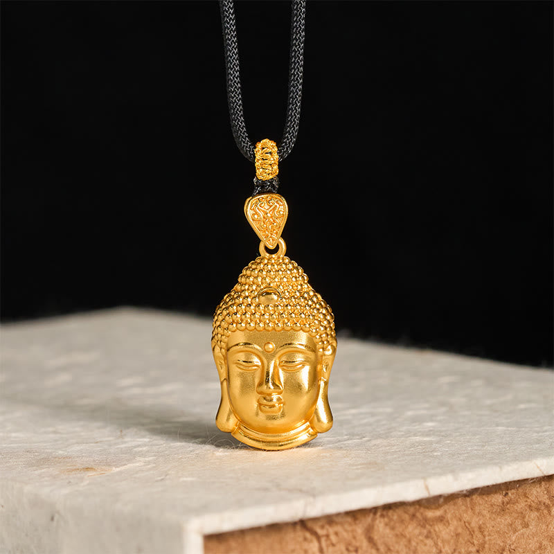 Wear FengShui 24k Gold Plated Brass Buddha Symbol Braided Cord Serenity Necklace Pendant