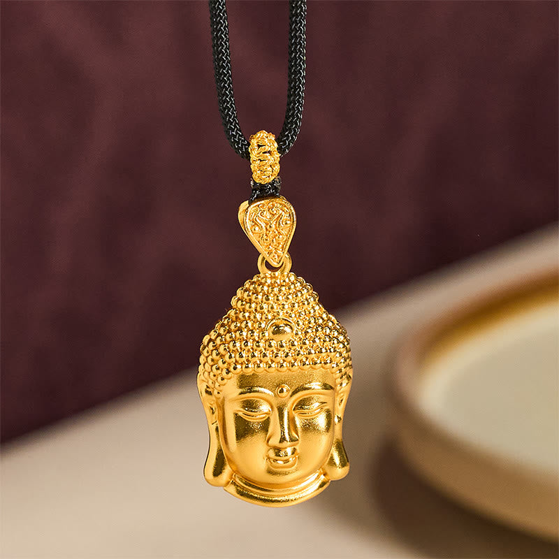 Wear FengShui 24k Gold Plated Brass Buddha Symbol Braided Cord Serenity Necklace Pendant