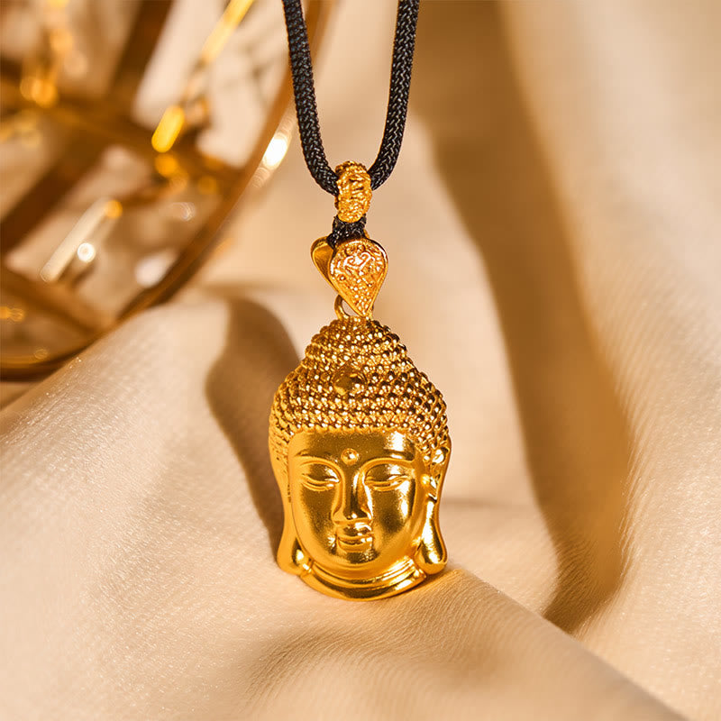 Wear FengShui 24k Gold Plated Brass Buddha Symbol Braided Cord Serenity Necklace Pendant