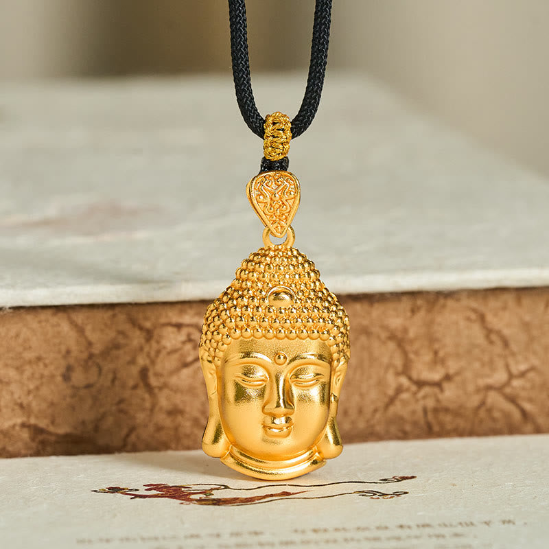 Wear FengShui 24k Gold Plated Brass Buddha Symbol Braided Cord Serenity Necklace Pendant