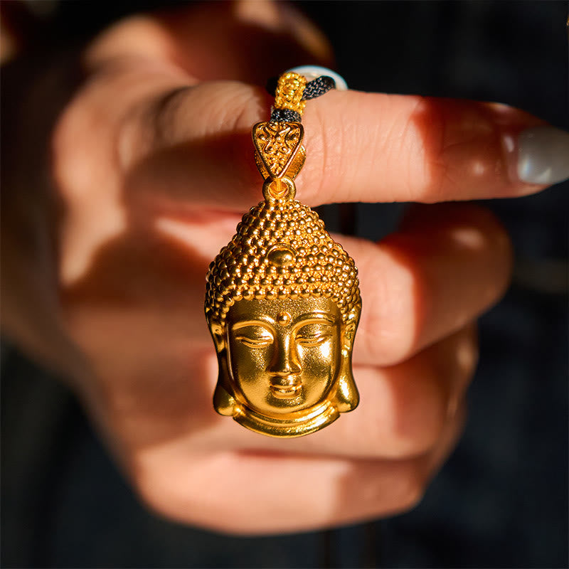 Wear FengShui 24k Gold Plated Brass Buddha Symbol Braided Cord Serenity Necklace Pendant