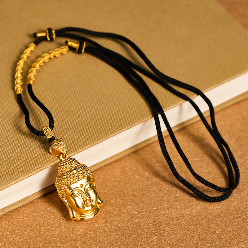 Wear FengShui 24k Gold Plated Brass Buddha Symbol Braided Cord Serenity Necklace Pendant