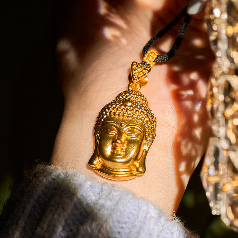 Wear FengShui 24k Gold Plated Brass Buddha Symbol Braided Cord Serenity Necklace Pendant