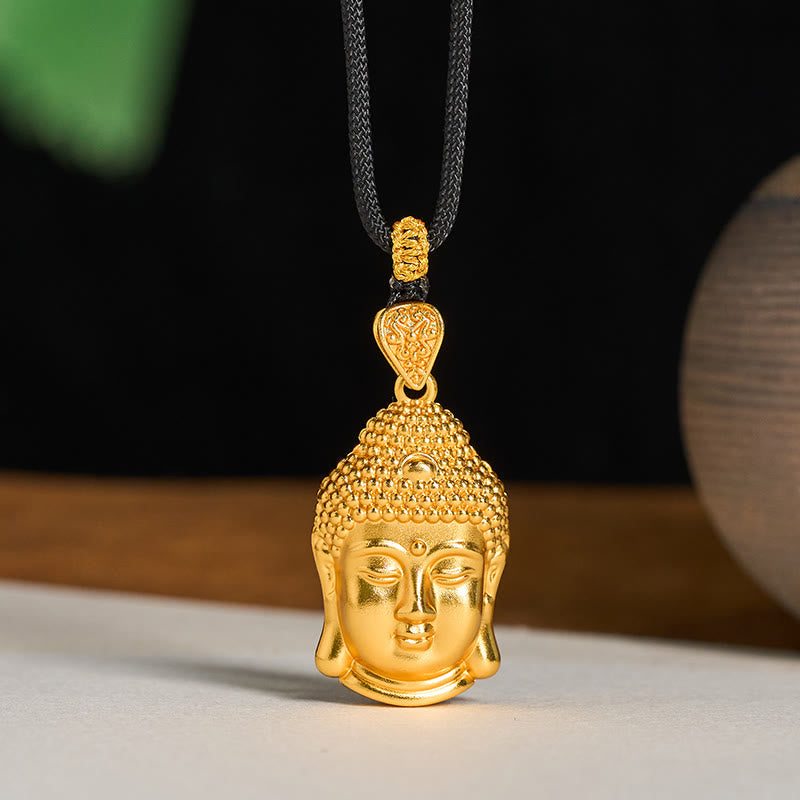 Wear FengShui 24k Gold Plated Brass Buddha Symbol Braided Cord Serenity Necklace Pendant