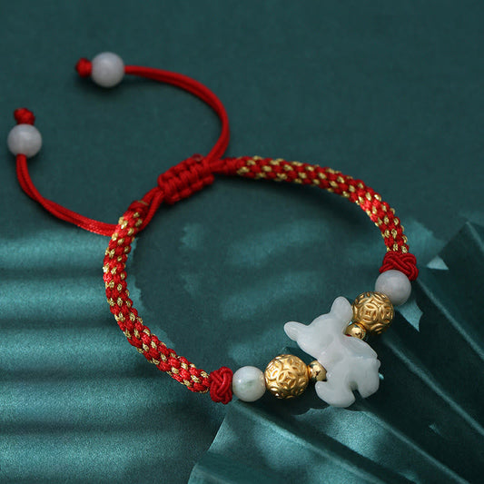 Wear FengShui Chinese Zodiac Jade Silver Beads Year Of The Horse Red String Luck Bracelet