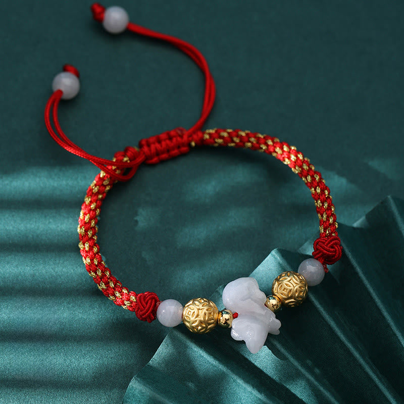 Wear FengShui Chinese Zodiac Jade Silver Beads Year Of The Horse Red String Luck Bracelet