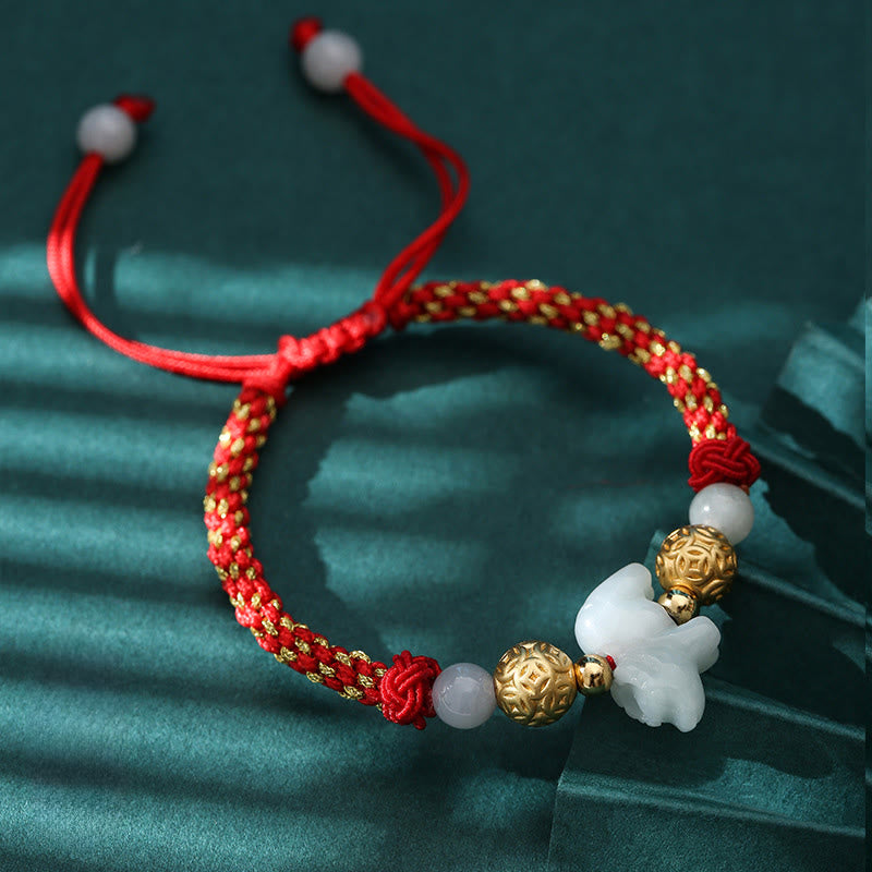 Wear FengShui Chinese Zodiac Jade Silver Beads Year Of The Horse Red String Luck Bracelet