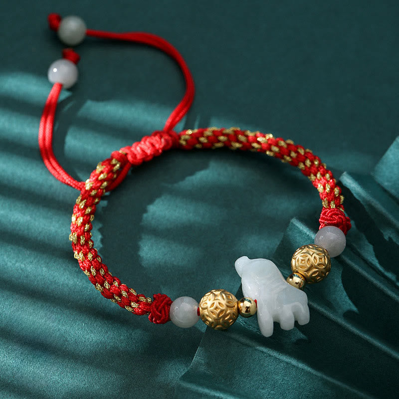 Wear FengShui Chinese Zodiac Jade Silver Beads Year Of The Horse Red String Luck Bracelet