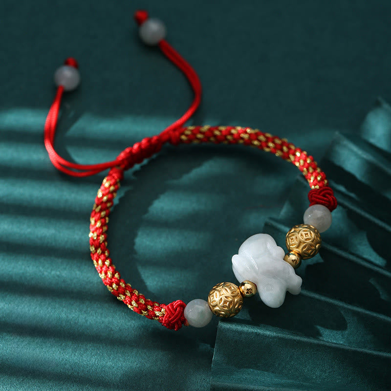 Wear FengShui Chinese Zodiac Jade Silver Beads Year Of The Horse Red String Luck Bracelet