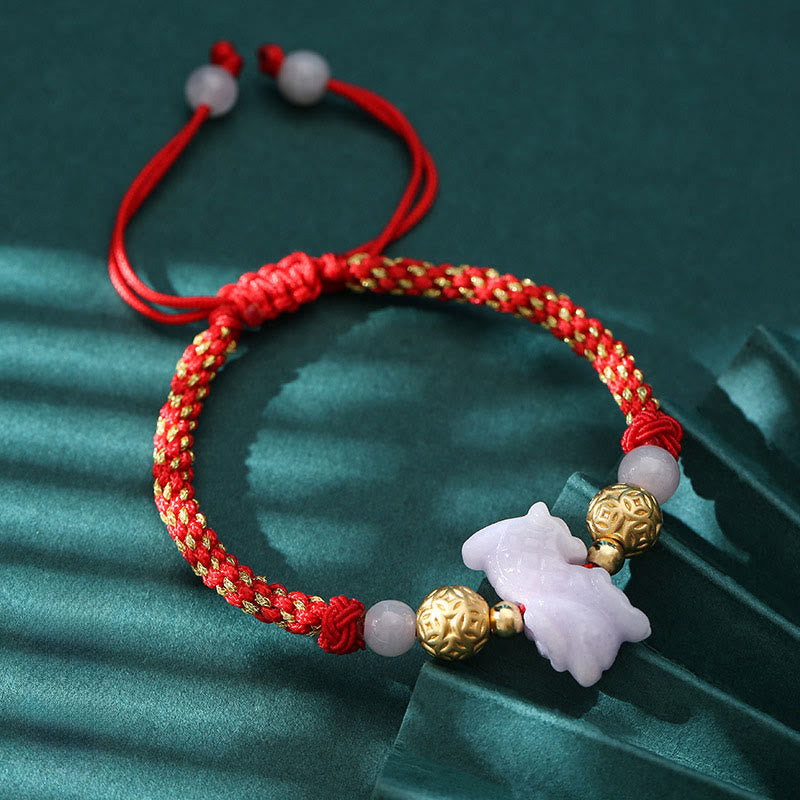 Wear FengShui Chinese Zodiac Jade Silver Beads Year Of The Horse Red String Luck Bracelet
