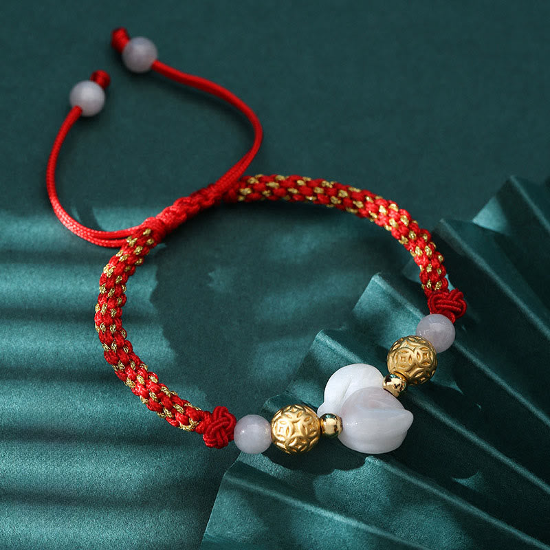 Wear FengShui Chinese Zodiac Jade Silver Beads Year Of The Horse Red String Luck Bracelet