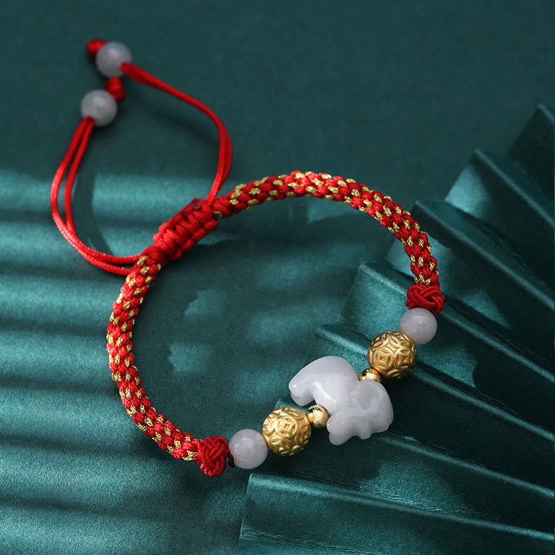 Wear FengShui Chinese Zodiac Jade Silver Beads Year Of The Horse Red String Luck Bracelet