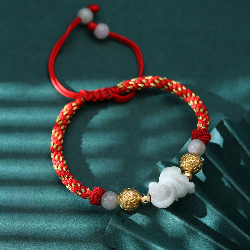 Wear FengShui Chinese Zodiac Jade Silver Beads Year Of The Horse Red String Luck Bracelet