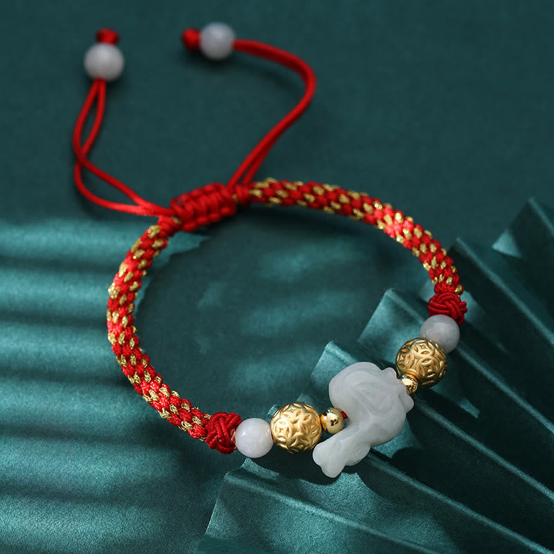 Wear FengShui Chinese Zodiac Jade Silver Beads Year Of The Horse Red String Luck Bracelet