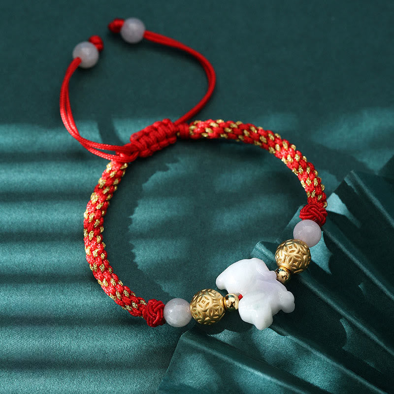 Wear FengShui Chinese Zodiac Jade Silver Beads Year Of The Horse Red String Luck Bracelet
