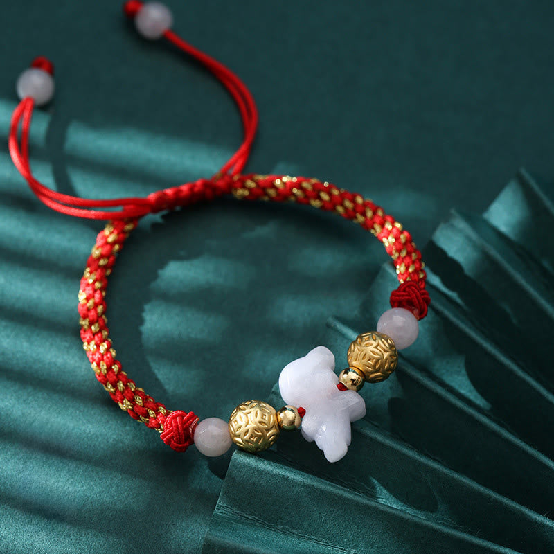 Wear FengShui Chinese Zodiac Jade Silver Beads Year Of The Horse Red String Luck Bracelet