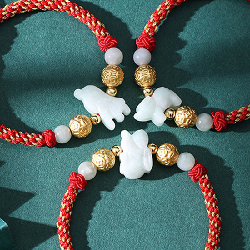 Wear FengShui Chinese Zodiac Jade Silver Beads Year Of The Horse Red String Luck Bracelet