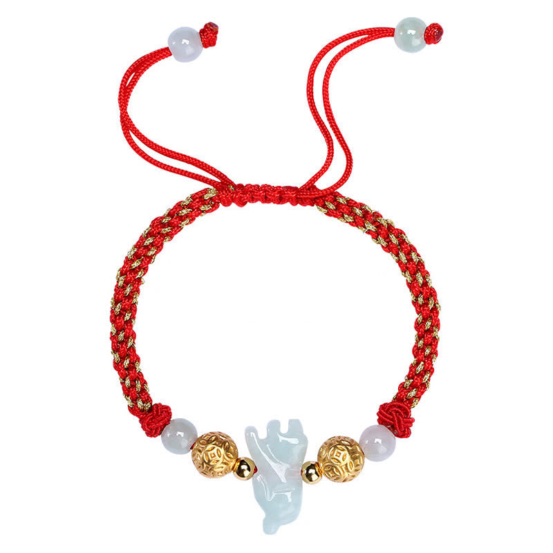 Wear FengShui Chinese Zodiac Jade Silver Beads Year Of The Horse Red String Luck Bracelet