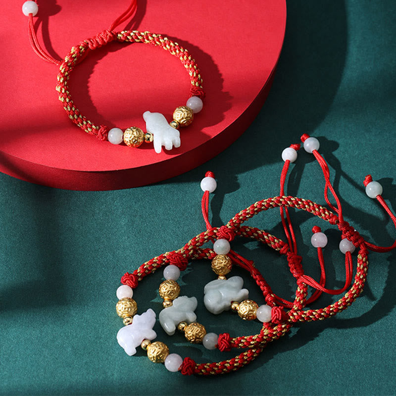 Wear FengShui Chinese Zodiac Jade Silver Beads Year Of The Horse Red String Luck Bracelet
