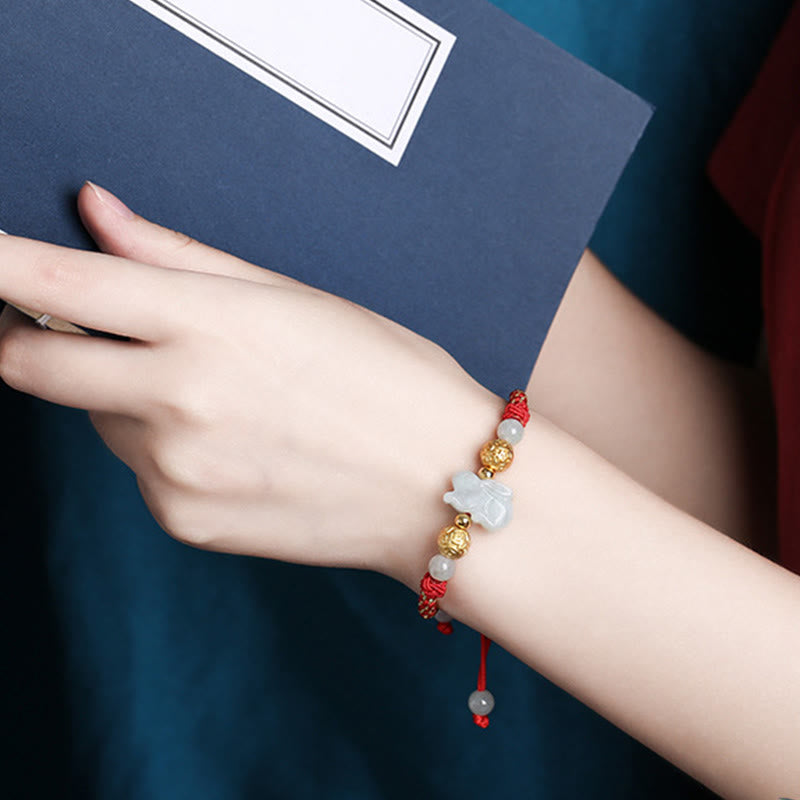 Wear FengShui Chinese Zodiac Jade Silver Beads Year Of The Horse Red String Luck Bracelet