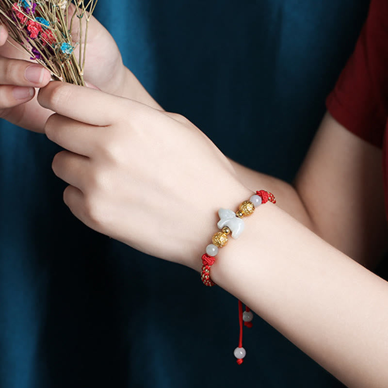 Wear FengShui Chinese Zodiac Jade Silver Beads Year Of The Horse Red String Luck Bracelet