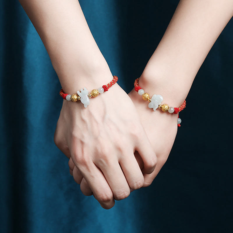 Wear FengShui Chinese Zodiac Jade Silver Beads Year Of The Horse Red String Luck Bracelet
