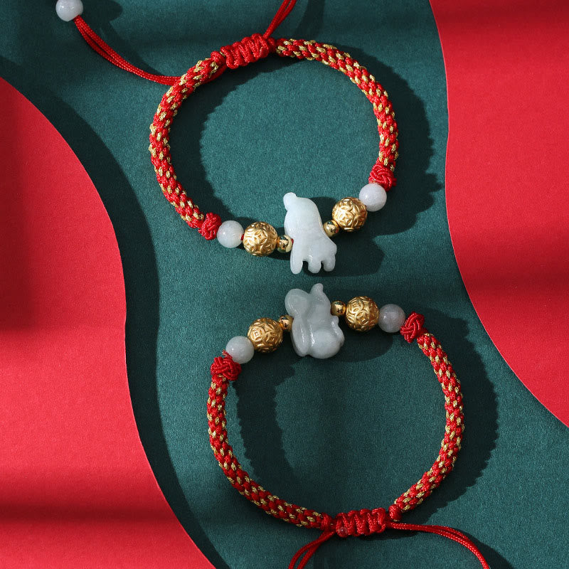 Wear FengShui Chinese Zodiac Jade Silver Beads Year Of The Horse Red String Luck Bracelet