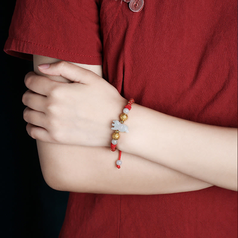 Wear FengShui Chinese Zodiac Jade Silver Beads Year Of The Horse Red String Luck Bracelet