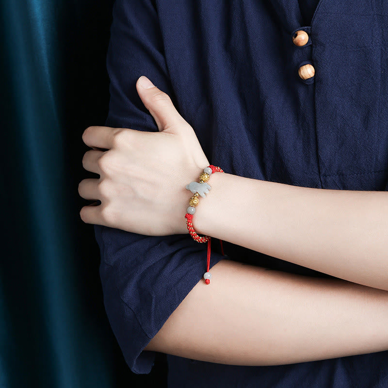 Wear FengShui Chinese Zodiac Jade Silver Beads Year Of The Horse Red String Luck Bracelet