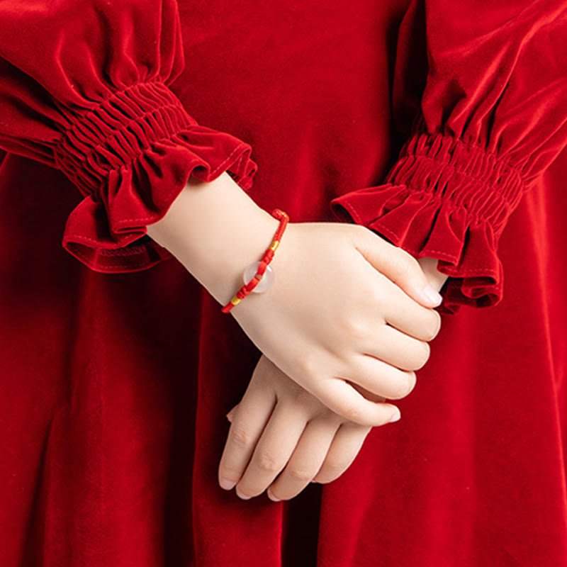 Wear FengShui White Chalcedony Peace Buckle Braided Connection Bracelet