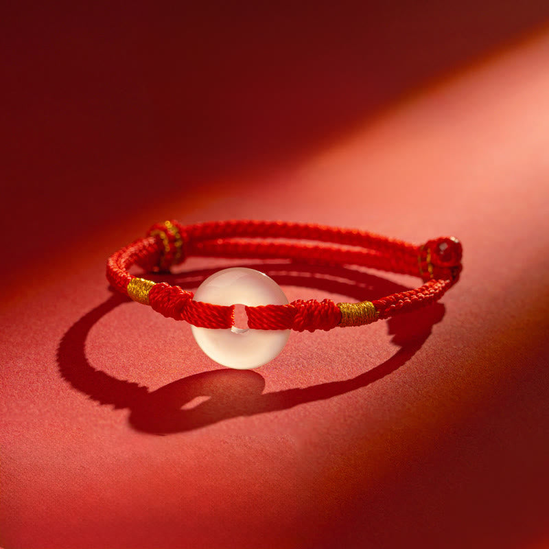 Wear FengShui White Chalcedony Peace Buckle Braided Connection Bracelet