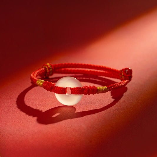 Wear FengShui White Chalcedony Peace Buckle Braided Connection Bracelet