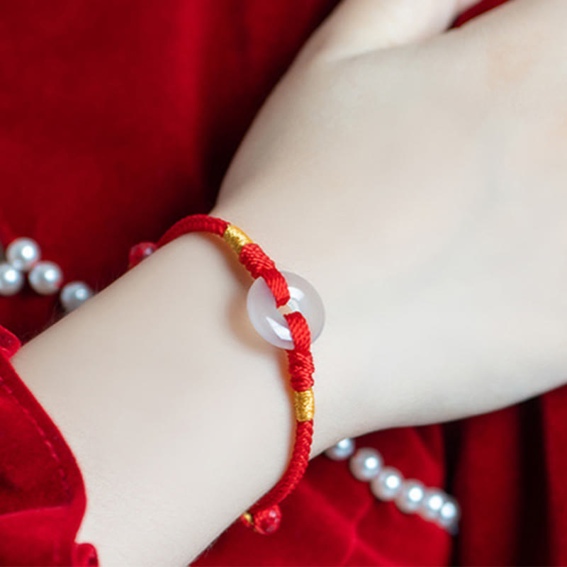 Wear FengShui White Chalcedony Peace Buckle Braided Connection Bracelet