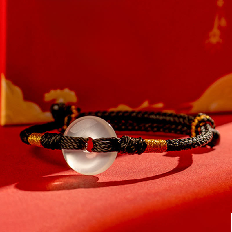 Wear FengShui White Chalcedony Peace Buckle Braided Connection Bracelet