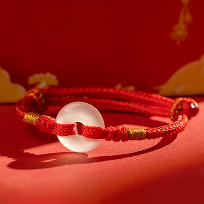 Wear FengShui White Chalcedony Peace Buckle Braided Connection Bracelet