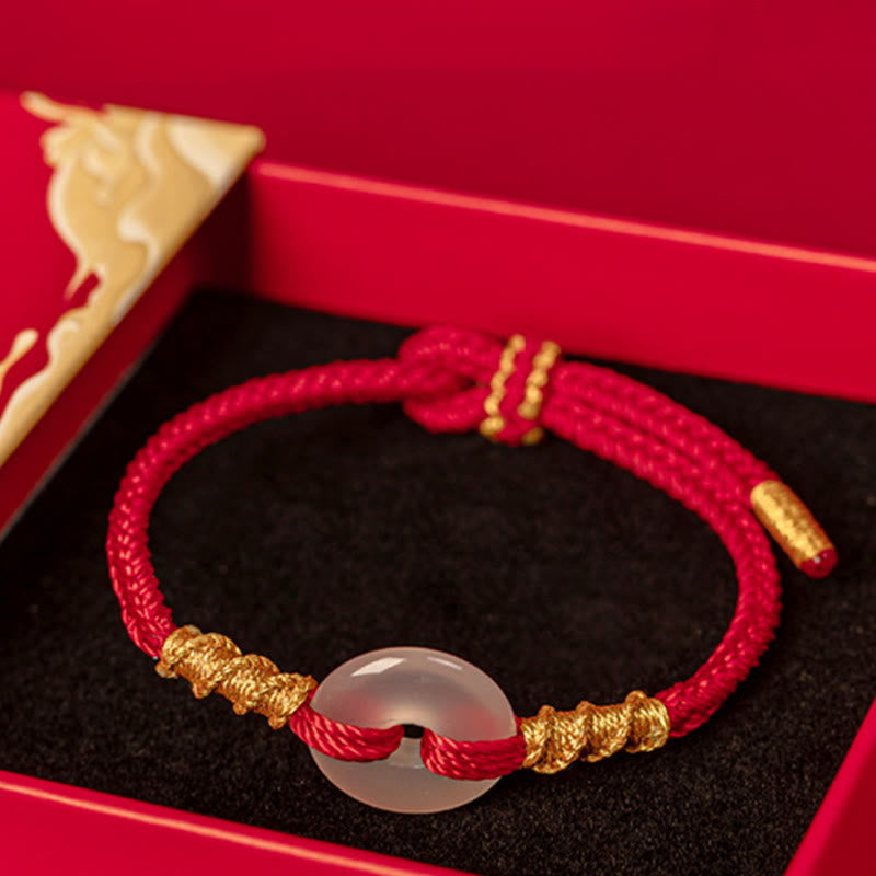 Wear FengShui White Chalcedony Peace Buckle Connection Rope Knot Bracelet